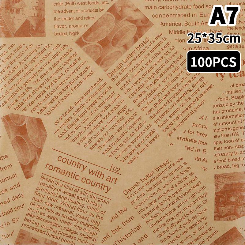 100Pcs Oil-Proof Wax Paper Food Wrapper Paper Bread Sandwich Burger Fries Wrapping Tray Basket Liners Fast Food Bread Oilpaper