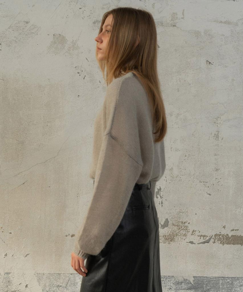 Mosyupamosyu Mohair Wool Round Knit [Light Gray]