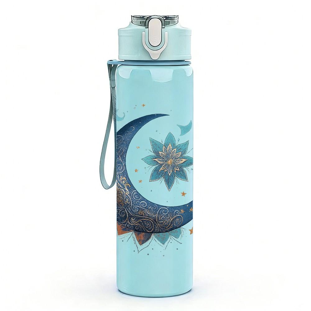 1PC Moon Star Cloud Night Sky Print 750ml Color Plastic Sports Water Bottle Leakproof Flip Straw Lid Suitable for Sports Office Home Use