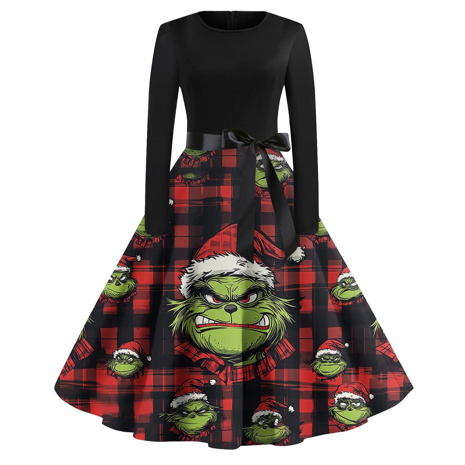 

Женское повседневное модное платье с длинным рукавом и принтом, вечернее повседневное платье с круглым вырезом L красный