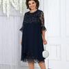 European & American Women's Embroidered Patchwork Round Neck Five-Point Sleeve Casual Dress