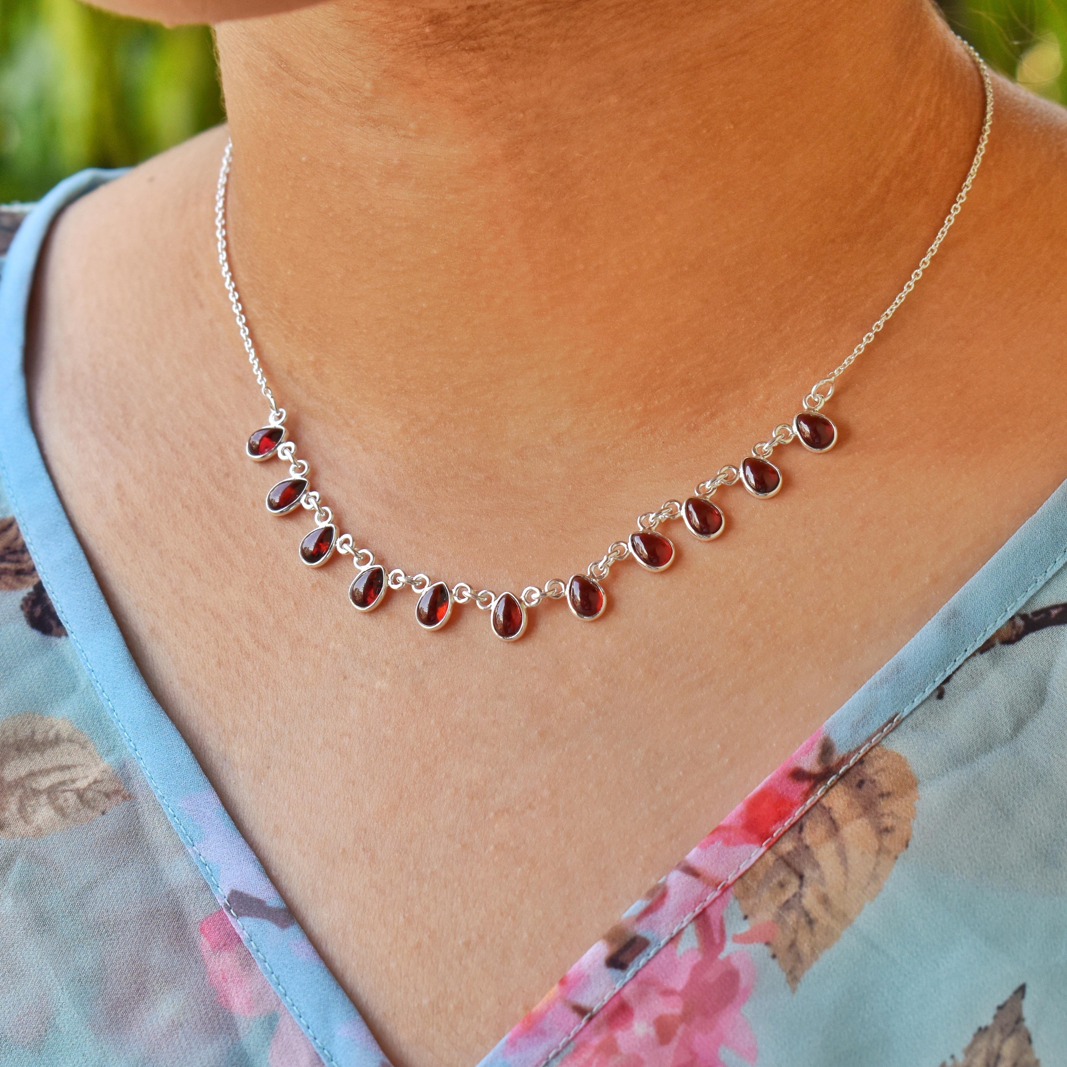 

Garnet gemstone necklace for her, minimalistic necklace, sterling silver, gift for her коричневий