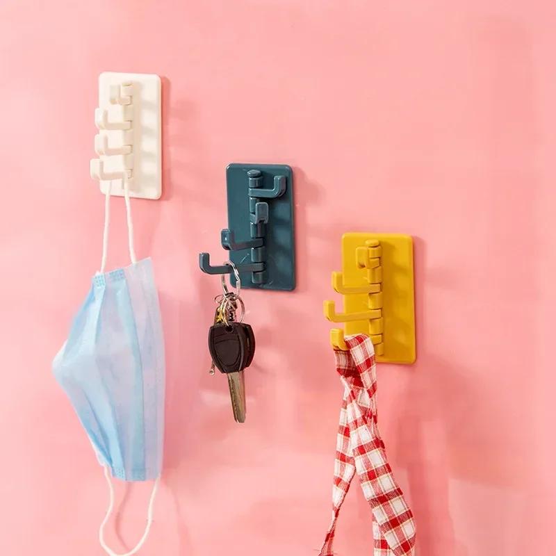 Adhesive Hook Rotatable Seamless Strong Bearing Stick Hooks Bathroom Wall Hanger Bathroom Kitchen Organizer Supplies