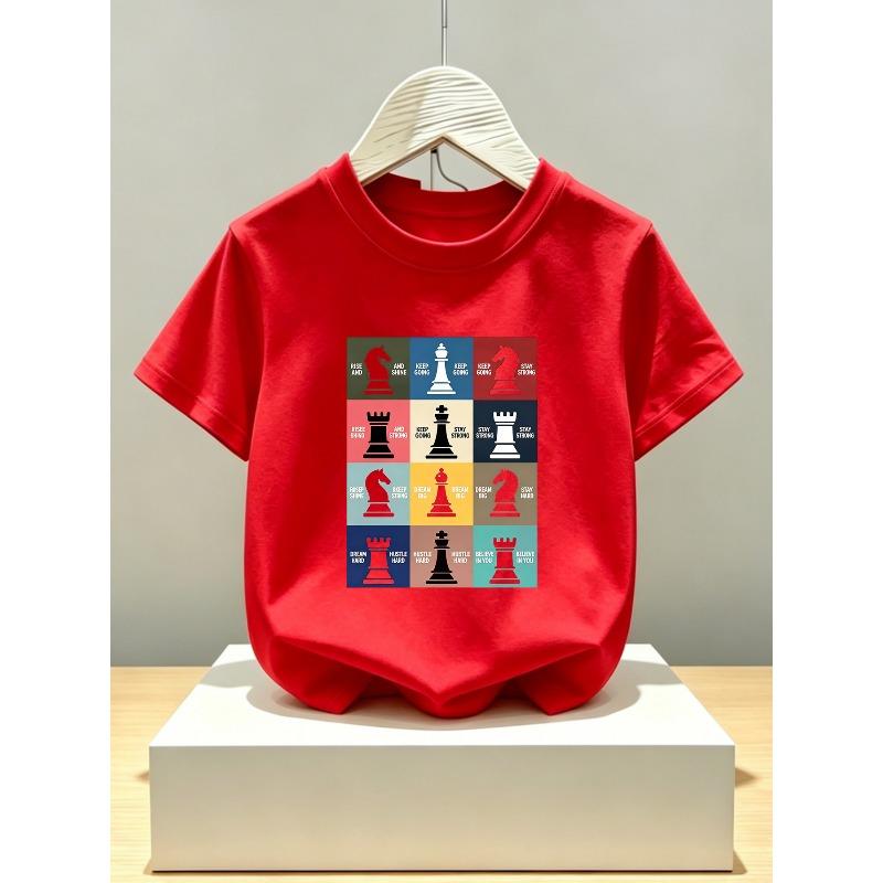 European sizes Cotton Short Sleeve T-Shirt for Kids, Round Neck, Trendy Brand, Simple and Fashionable Boys' Top, Soft, Breathable, Skin-Friendly