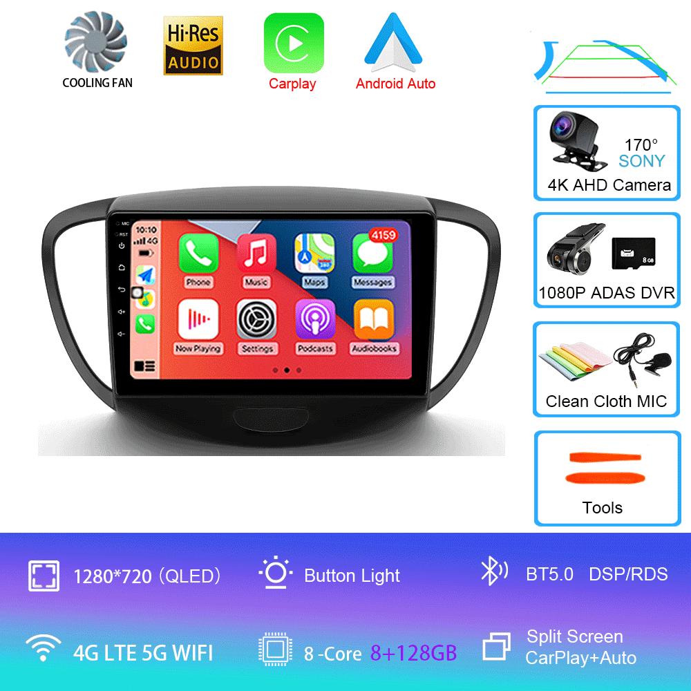Car Radio Android 14 Carplay Auto For Hyundai I10 2007 - 2013 GPS Recorder Multimedia video Player 4G+WiFi DSP