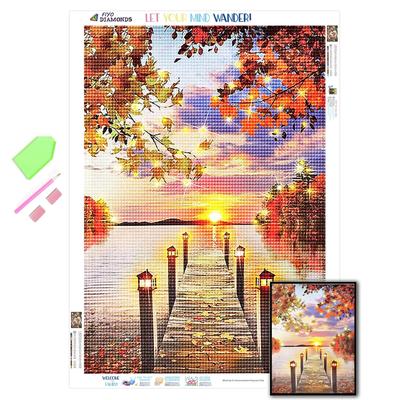 Pittura con diamanti Ponte laterale Paesaggio Quadrato pieno Rotondo Artigianato in vendita Pittura con diamanti 3D Foglia d'acero Punto croce Wall Art