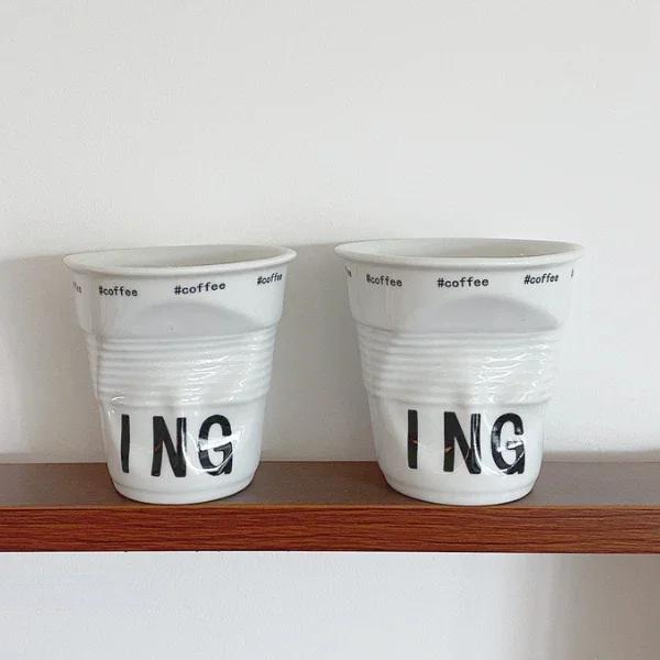 6.7oz Korean Style Cups and Mugs Coffee Mug White Ceramic Nordic Wrinkle Cup 200ml Drinking Coffe Tumbler English Letter