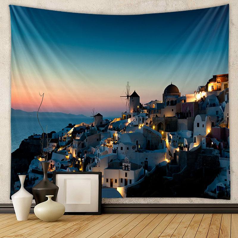 

2026 Nordic Cultural Landscape Tapestry Sky Sea House Printing Hanging Cloth Beautiful Basic Aesthetic Scenery Wall Carpet 74x94cm(29x37in)