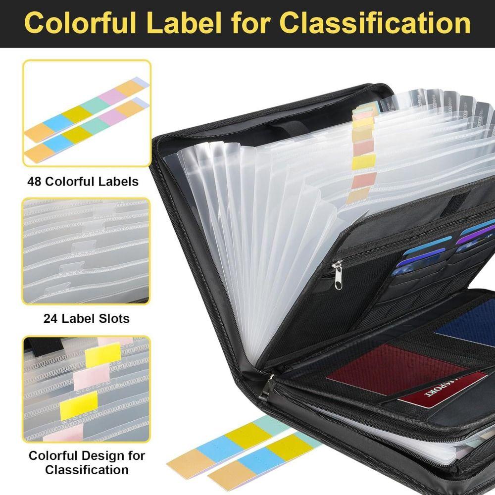 Fireproof Expanding File Folder with Zipper & Labels Document Bag  for Letter A4 Files