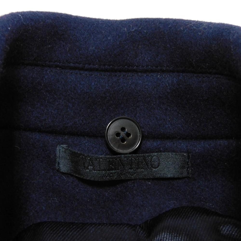 Used 8901 Rib Coat 7868 Striped Border 44 Piping Collared 2-Way Long Wool Navy Men's from Japan AUTHENTIC