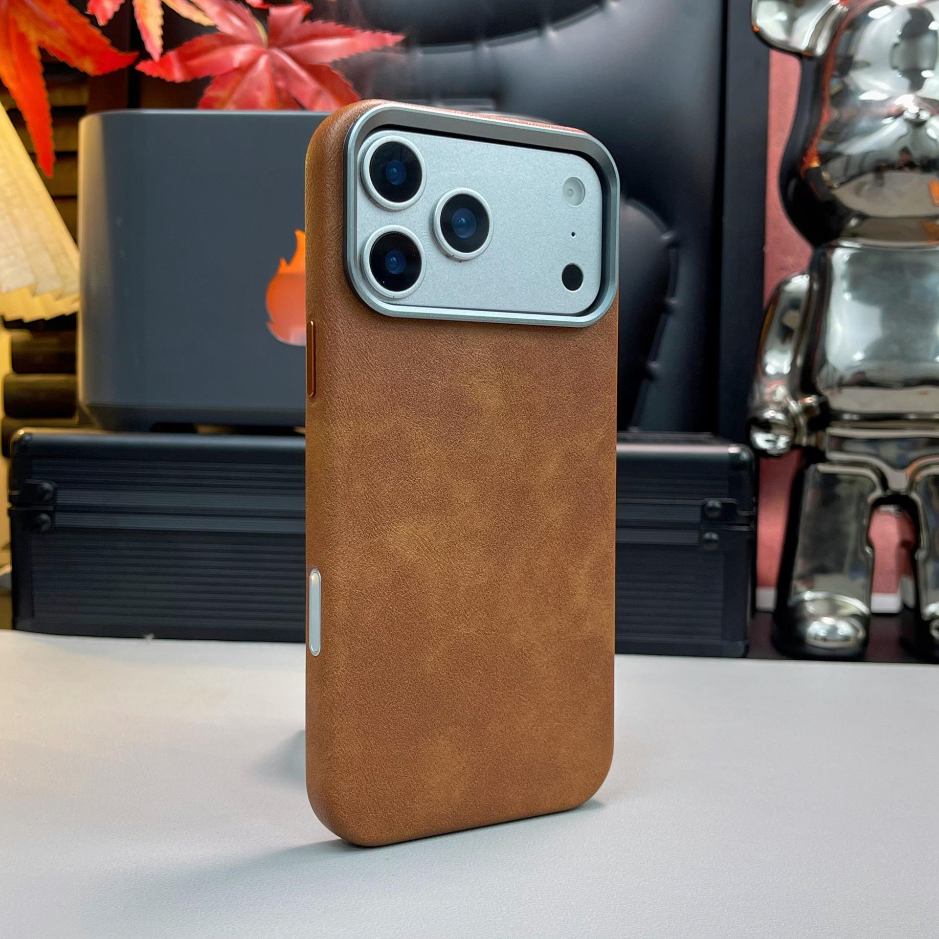 

Compatible iPhone 17 Pro Max Retro Leather Magnetic Case - Crazy Horse Grain Drop Protection. 13 коричневый