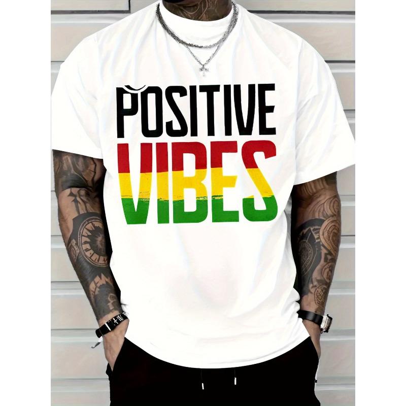 European Size Men s Cotton Casual T-Shirt, Positive Vibes Rasta Print, PLUS SIZE S белый