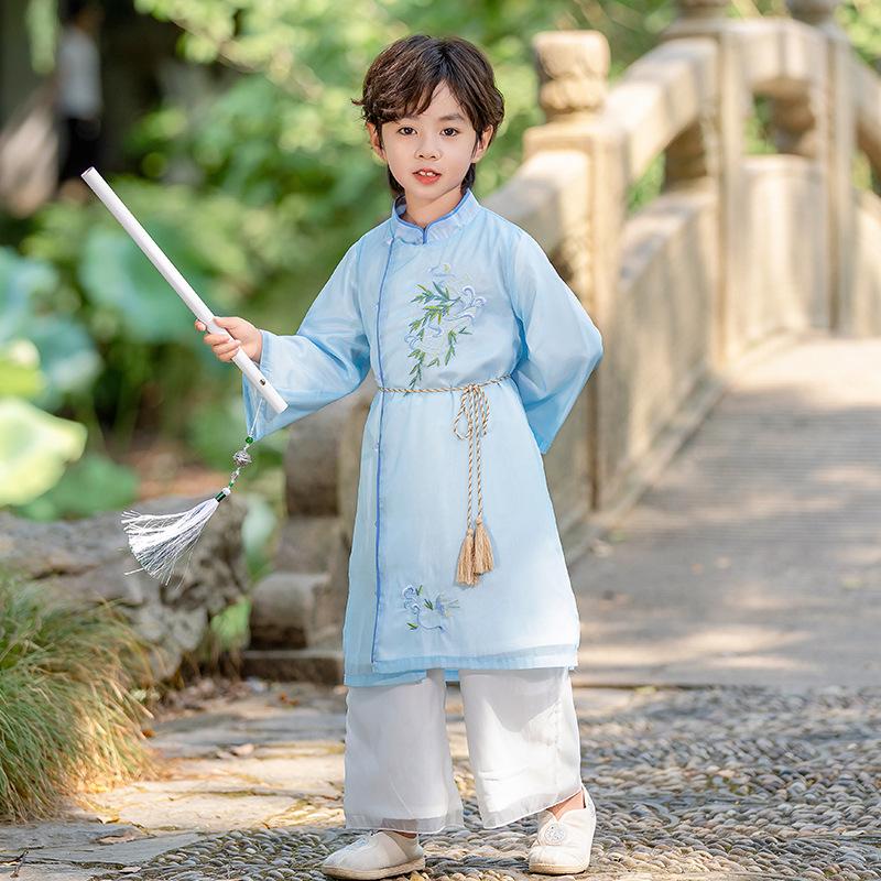 

2024 Autumn Children s Hanfu Tang Suit: New Style Chinese Robe Costume for Boys & Girls 110 cm синій