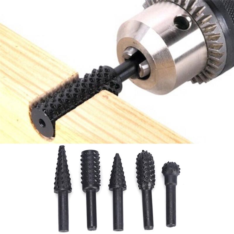 5Pcs Black Steel Rotary Burr Set 1/4'' 6Mm Shank Wood Rasp Drill Bits Home Tool
