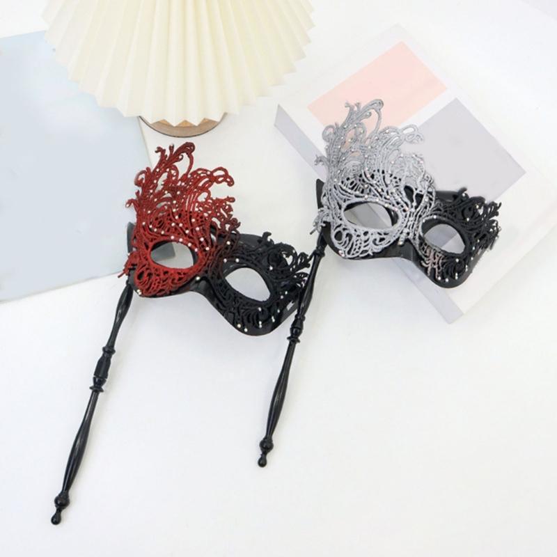 Masque de Mascarade pour Femmes avec Bâton Amovible Masque de Mardi Gras Masque de Fête Vénitien Accessoire de Costume Cosplay Halloween