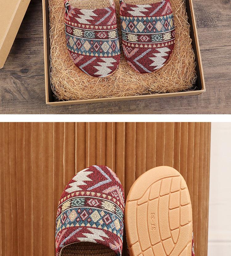 Women's Ethnic Diamond Pattern Cotton-Linen Headscarf Slippers - Large Size, Comfortable Home Footwear