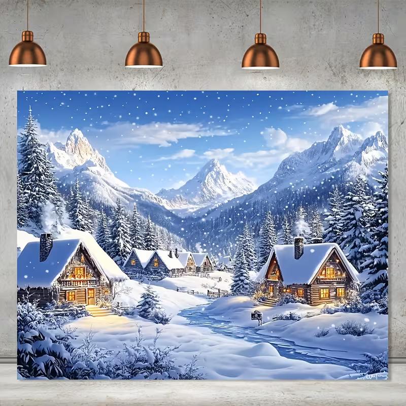 2D Snowy Cabin Forest Tapestry for Bedroom Living Room Winter Aesthetic Wall Decor