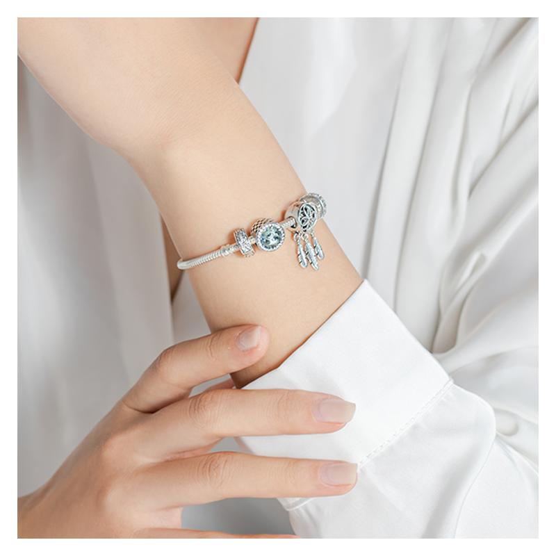 Pandora Letter Engraving Decoration Crystal Clip Crystal Bracelet Women's Silver ZT-0654
