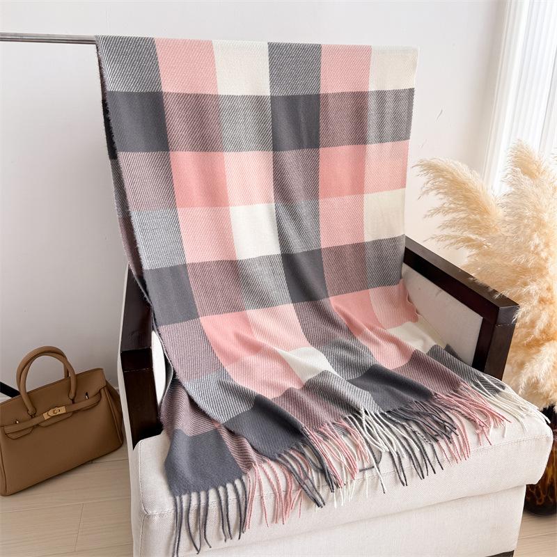 Plaid Imitation Cashmere Blanket Winter Women Scarf Designer Thick Warm Pashmina Shawl Wraps Tassel Poncho Stoles Echarpe Unisex