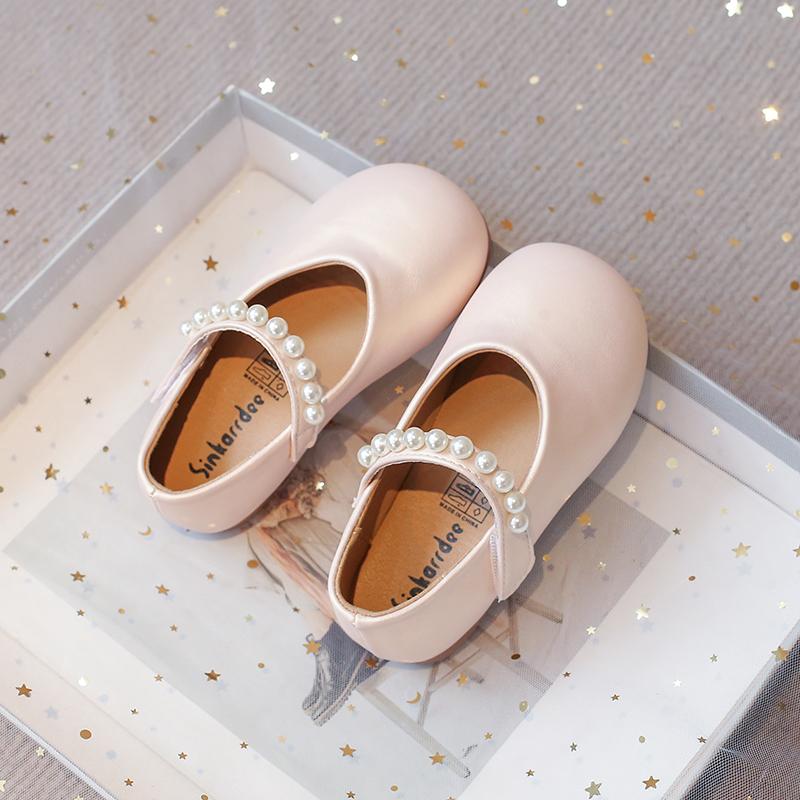 Chaussures en Cuir pour Petites Filles Souples Mary Janes pour Enfants avec Perles Perlé Chic Princesse Doux Simples Ballerines pour Enfants Blanches pour Mariage