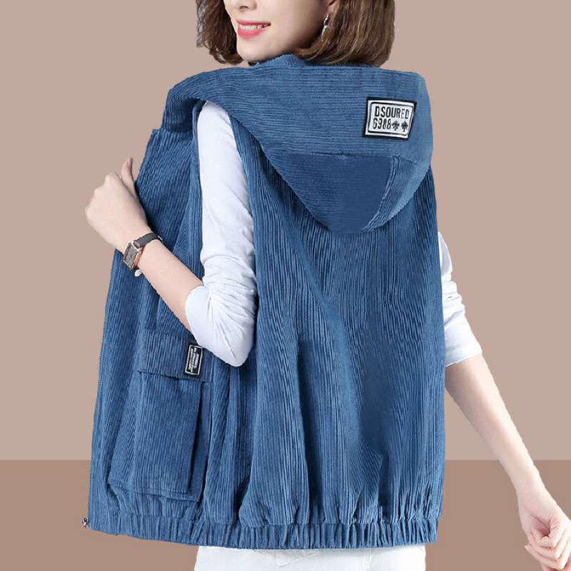 Women's Plus Size Stylish Corduroy Vest - 2026 Spring/Autumn Middle-Aged Mother Slimming Outerwear