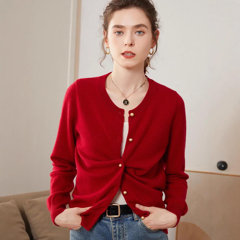 Women's Cashmere Knit Cardigan - Long Sleeve, Loose Fit, Round Neck, Versatile for Autumn/Winter Commutes