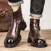 Fashion Leather Boots Slip On Ankle Boots High Top Heels For Men Casual Platform Chelsea Boots Men's Wedding Shoes Winter