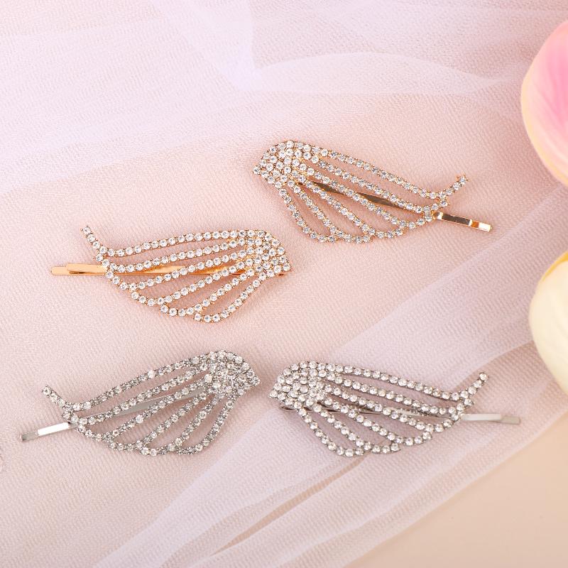 1/2Pcs Fashionable Shiny Angel Wings Hairpins Rhinestone Metal Hair Clips Women'S Hair Ornaments