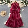 French Gentle Wind Lantern Sleeve Embroidered Dress Women's Spring Bead Waist Strap A-word Long Dress Temperament Commuter