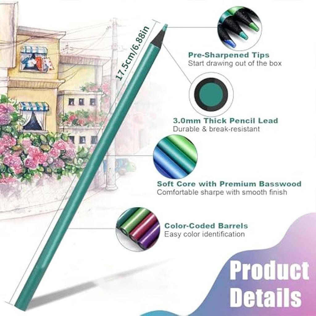 12 Colors Metallic Colored Pencil Colored Drawing Pencil Sketching Pencil Painting Colored Pencils Art Supplies Color Pencil Set