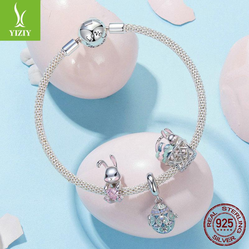 Easter Egg Rabbit Diy Bracelet Beaded, Spring Fresh S925 Sterling Silver Bead Separator