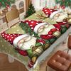 2D Flat 1pc Tablecloth with Three Christmas Gnomes In Red Outfits Pattern, Machine Washable Polyester Tablecloth, Christmas Theme, Suitable for Holida