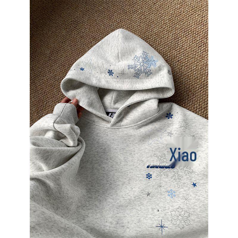 

Unisex Snowflake Star Embroidered Hooded Sweatshirt - Autumn/Winter Casual Loose Fit S [Double-layer Hat]
