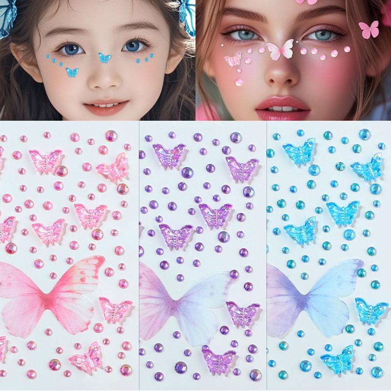 Facial Rhinestone Sticker Butterfly Gem Crystal Tattoo Self Adhesive Body Brow Makeup Mix Size Item Fairy Beauty Colorful Tattoo