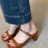 Fashion Comemore Women Summer Square Head Slippers Fashion Open Toe Chunky Heel Sandals Ladies Elegant Banquet Party Dress High Heels