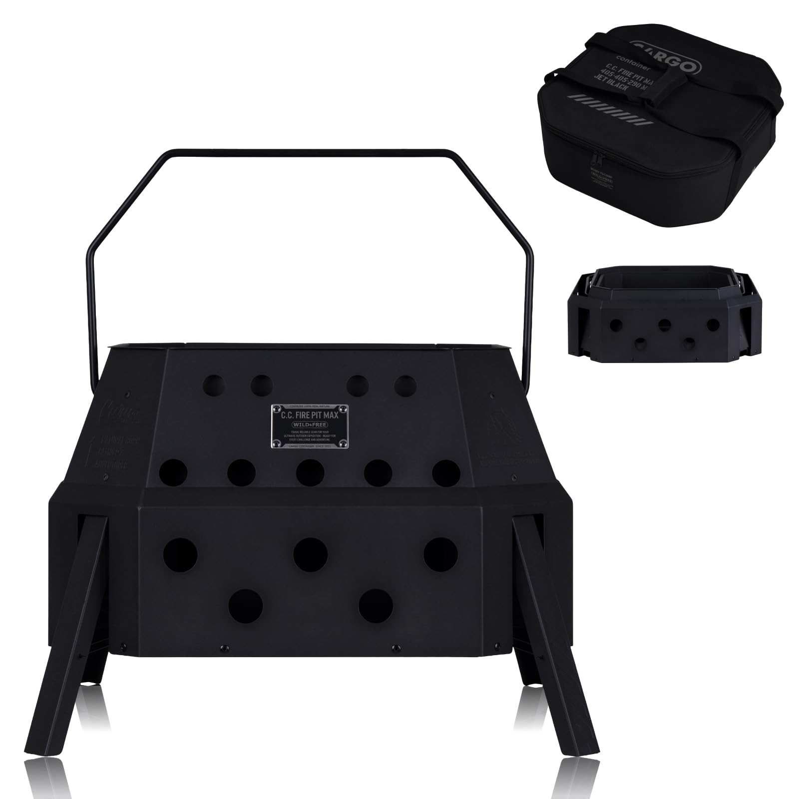 CARGO CONTAINER FIRE PIT MAX Fire Secondary with Storage Case - Pit, Pop-up Pit, One-Action Setup, Combustion, Camping, Outdoor,