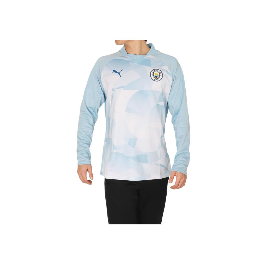 Puma Manchester City Prematch Long Sleeve Sweatshirt Men Tops Silver-Grey Lake-Blue 774371-01