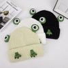 Green frog knitted hat, warm in autumn and winter, new outdoor riding set, ear protection, big eyes, wool hat.