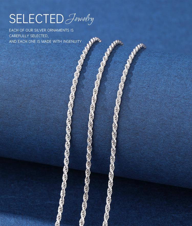 925 Sterling Silver Twisted Hemp Rope Necklace - Unisex Retro Braided Clavicle Chain