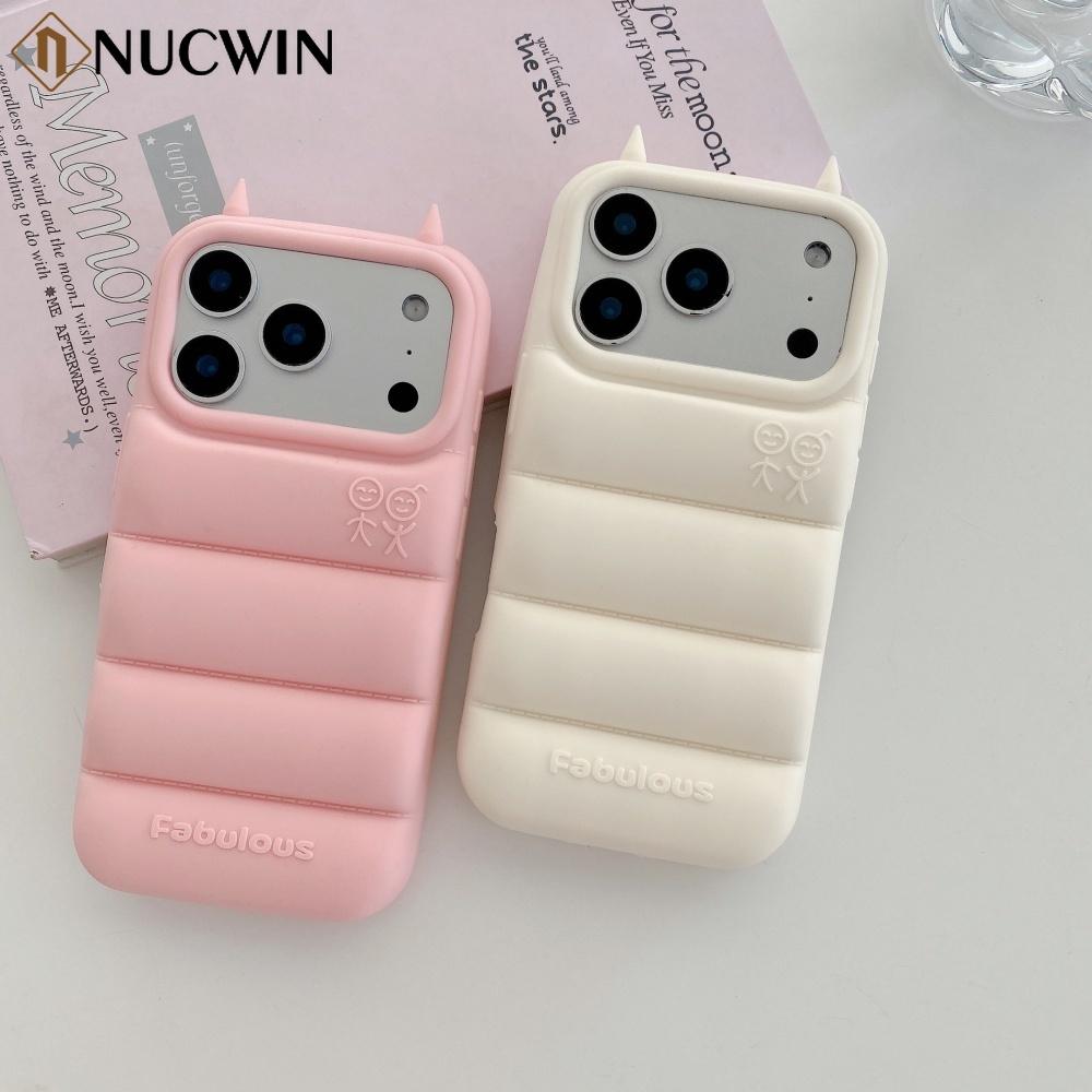 Funny 3D Devil Horns Down Jackets Phone Case for iPhone 17 Pro Max 16 15 14 13 12 Pro Max 16Plus 16E Cute Shockproof Soft Cover