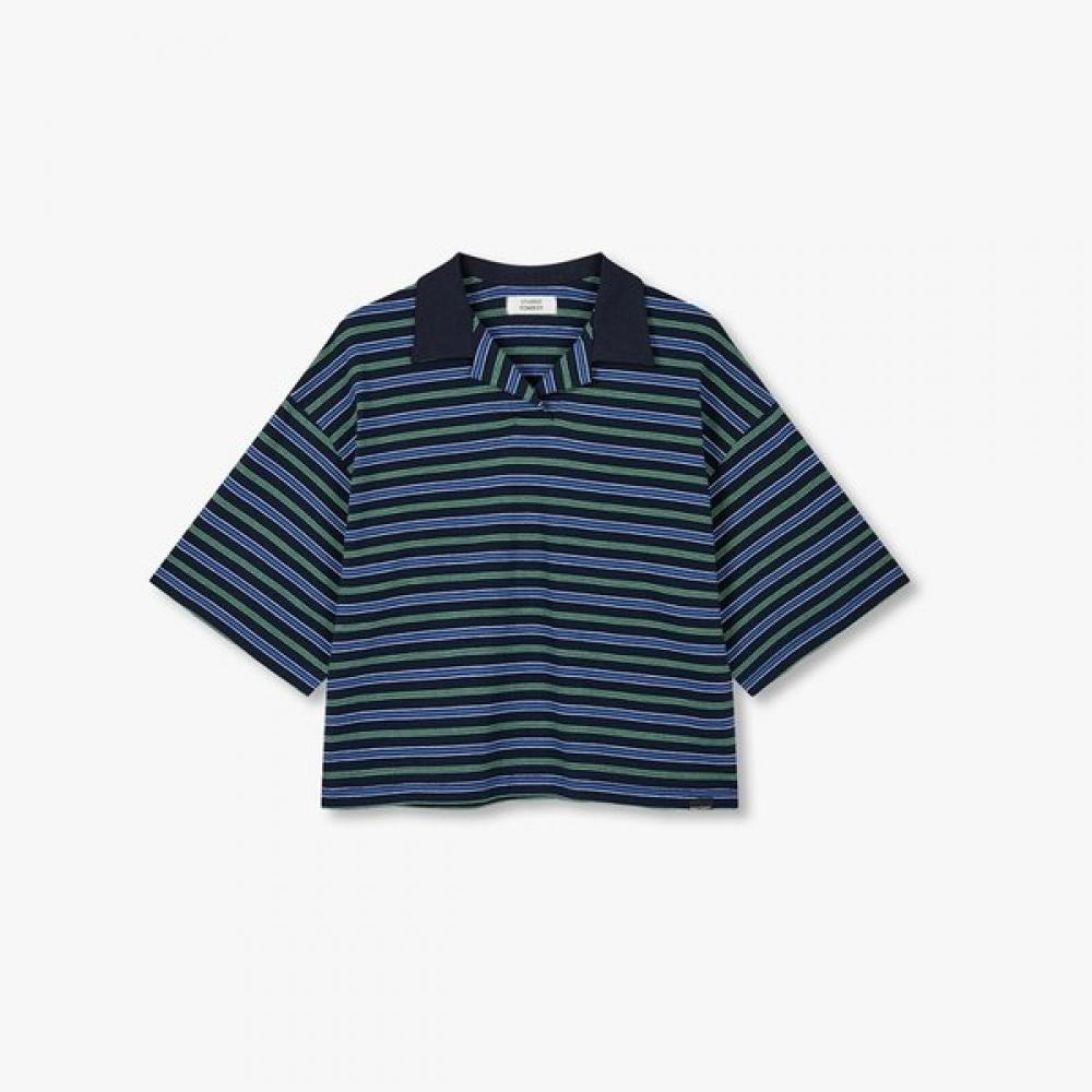 

STudio Tomboy MulTi STripe Collar Neck ShorT Sleeve T shirT 9176222986cT navy/OS