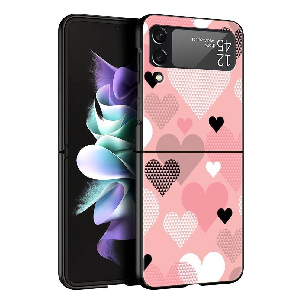 Gold Pink Rose Glitter Hearts Phone Case for Samsung Galaxy Z Flip 3 4 5 Shell For Samsung Z Flip3 Flip4 Hard PC Bumper Cover