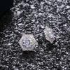 Round Center Stone Mixed Cut Double Halo Flower Stud Earrings Elegant Women Daily Party Jewelry