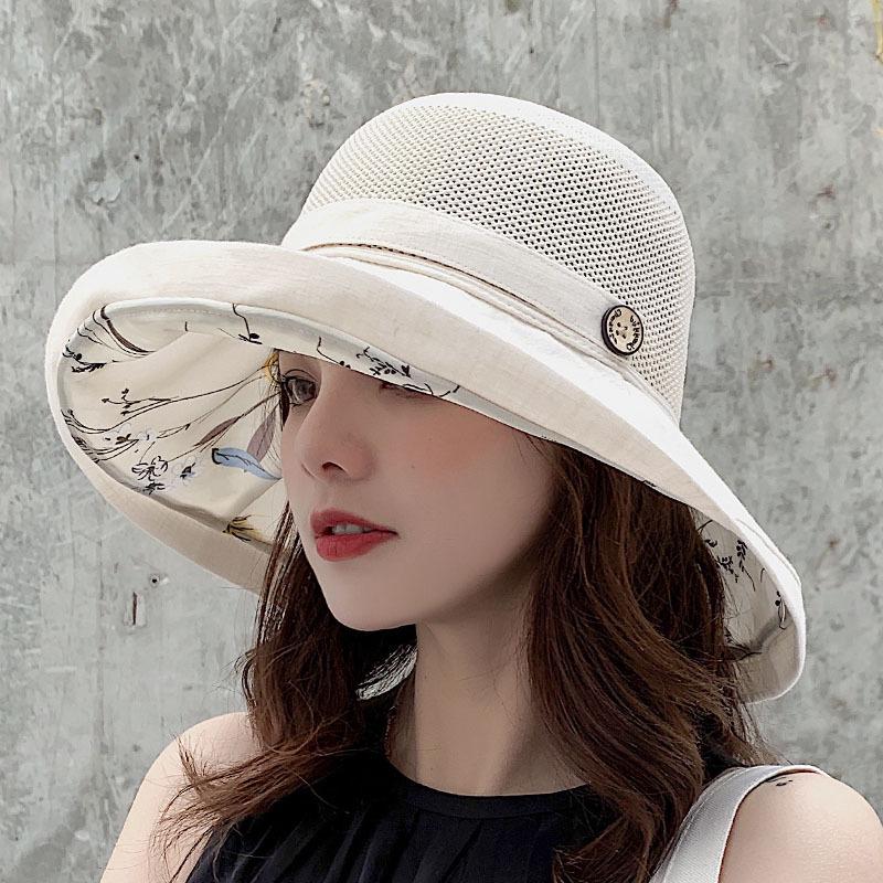 Women's Summer UV-Protection Wide Brim Bucket Hat with Face Covering - Korean Style