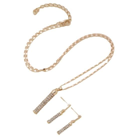 No Fading Silver Color/Golden Color Gorgeous Cylindrical Shape Bright Pendant Necklace Dangle Earrings Set