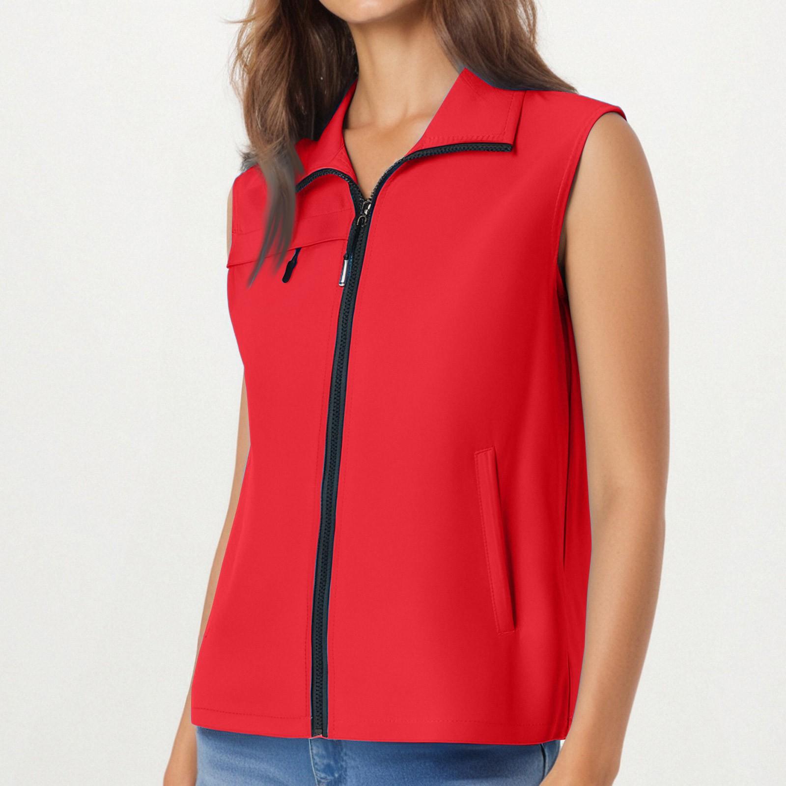 

Жіночий повсякденний безрукавний спортивний жилет на блискавці однотонного кольору з коміром-стійкою M червоний