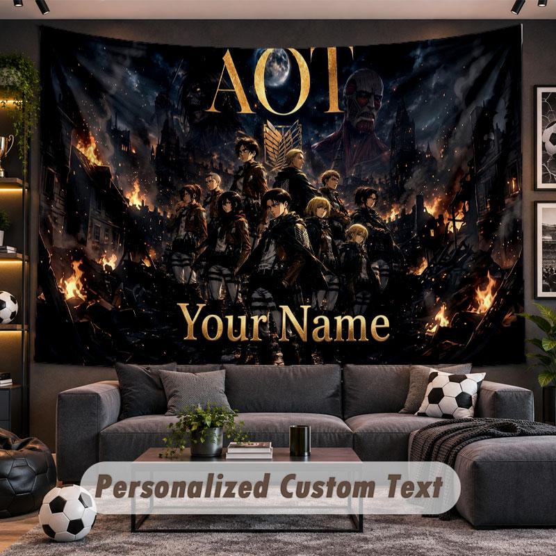 Wall Hanging Tapestry Custom NameAttack on Titan Pattern Personalized Printed Fabric Wall Decor