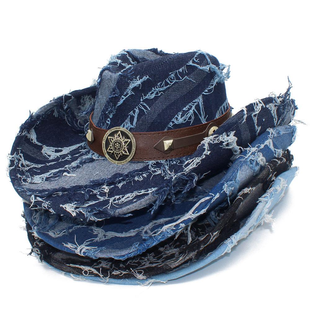New western cowboy hat can be worn in all seasons, male and female couples sunshade sunscreen hat, trendy denim top hat