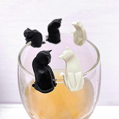 6Pcs Tea Bag Clips Food Grade Heat-Resistant Reusable Silicone Cartoon Cat-Shaped Tea Bag Holders Drink Markers