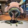 Cute lamb warm hat women's autumn and winter cold-proof plush knitted ear hat outdoor pullover hat